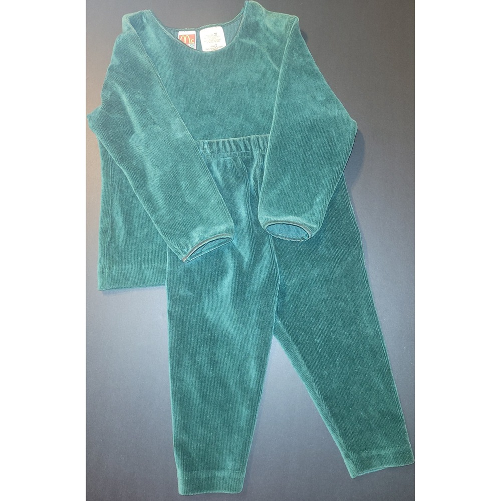 Mc Kids Corduroy Outfit Set Long Sleeve Elastic Waist Pants Green 12M/2T VINTAGE